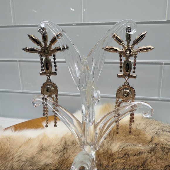 Boho Suncatcher Chandelier 1950s Style Aurora Borealis Rhinestones Earrings - Picture 5 of 8